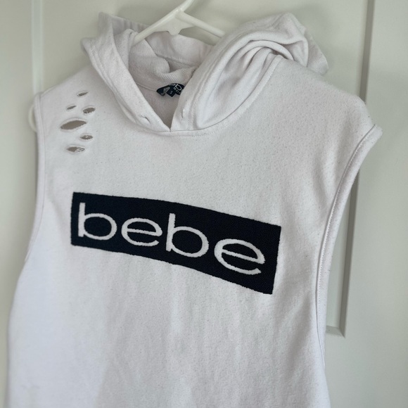 Bebe Distressed White Hoodie - Picture 2 of 11